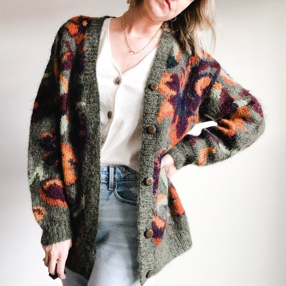 Vintage Sweaters - Vintage Mohair Blend Oversized Cardigan